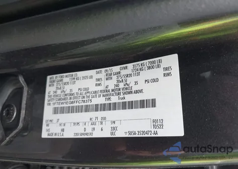 2015 Ford F-150 Lariat from USA, damaged, VIN 1FTEW1EG8FFC78375